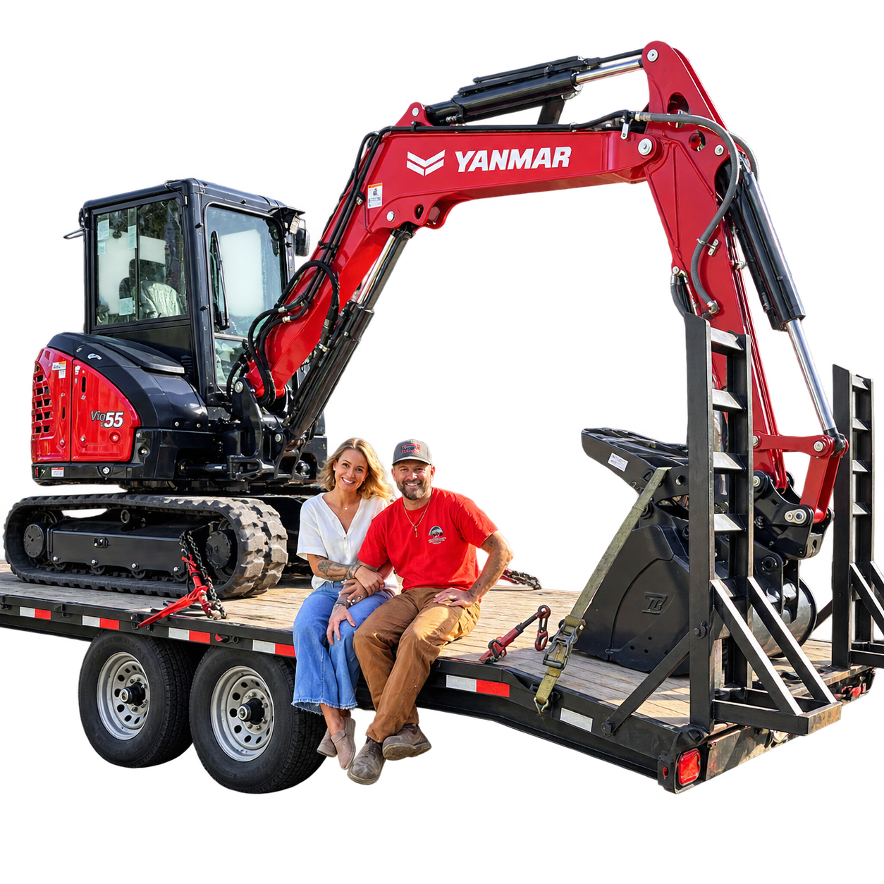 KWS Excavation & Grading Services owners with their excavator and trailer