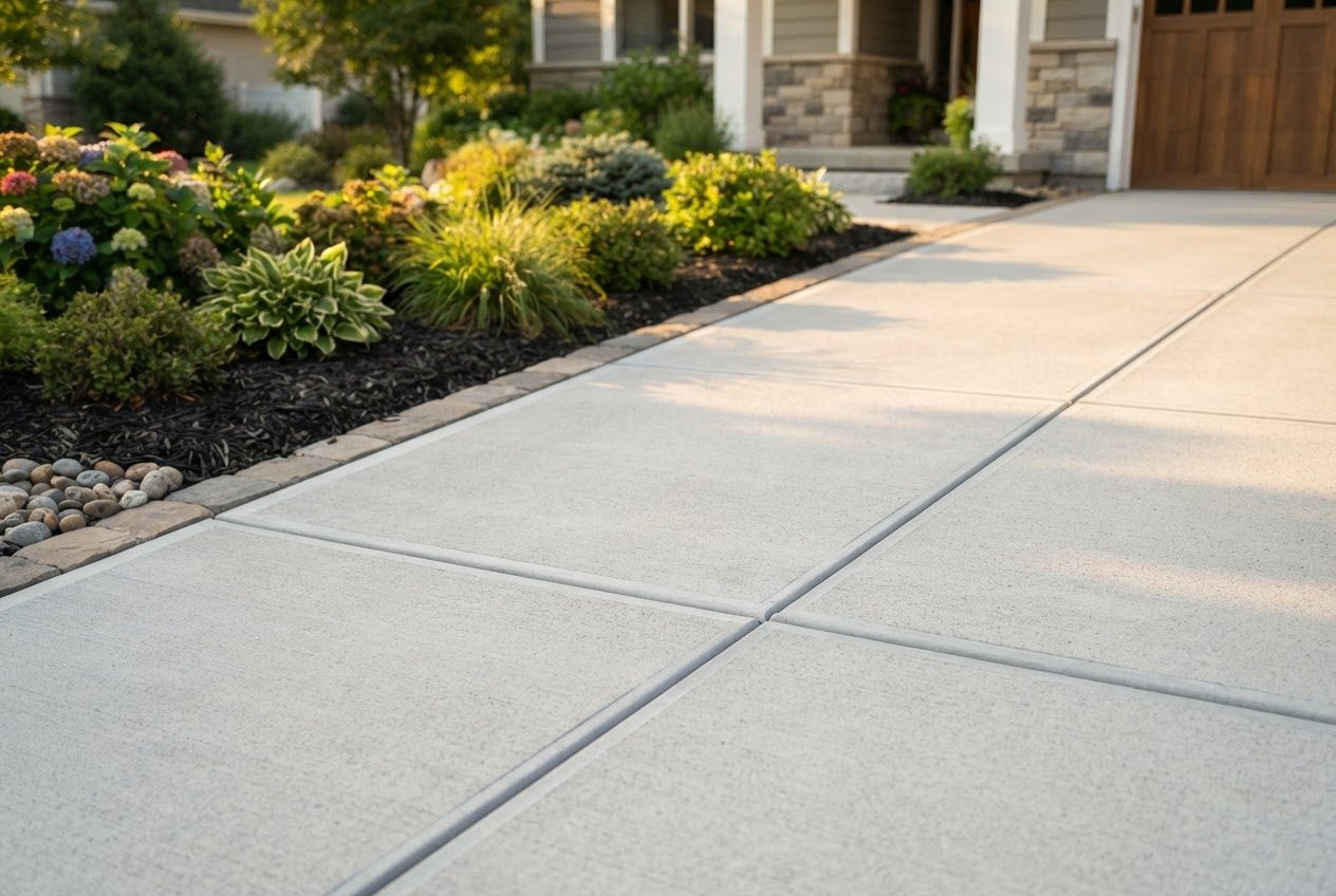 Completed residential driveway with clean concrete finish in Atkinson, GA